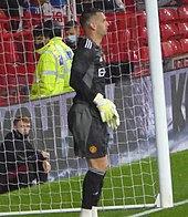 Heaton playing for Manchester United in 2021 Manchester United v Brentford, 28 July 2021 (12).jpg