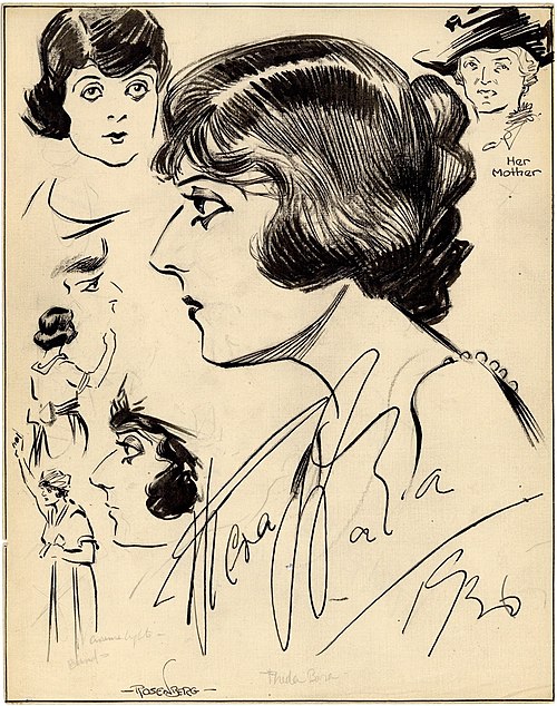 Manuel Rosenberg autographed sketch of fellow Cincinnatian, Theda Bara, 1921 Cincinnati Post