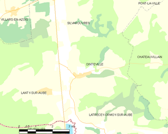 Carte de la commune de Dinteville et des proches communes.