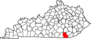 Harta statului Kentucky indicând comitatul Whitley