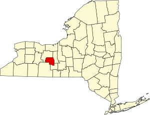 Location of Yates County in New York Map of New York highlighting Yates County.svg