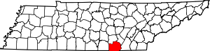 Kort over Tennessee, der fremhæver Marion County