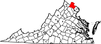 Map of Virdžinija highlighting Loudoun County