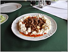 Beef stew with sheep's cottage cheese  noodles