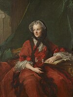 Maria Leszczyńska, Reĝino de Francio, legante la Biblion (1748) Versailles, Musée national du Château et des Trianons