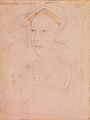 Dit is waarschijnlijk een schets voor een tekening van dezelfde auteur Jane Seymour, 1536-37, Royal Collection, London, Zwart en gekleurd krijt op papier, 50 x 28.5 cm