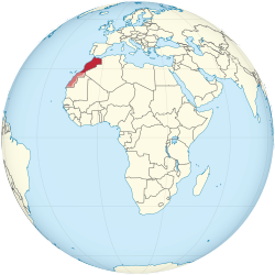 Morocco on the globe (claimed + de-facto hatched) (Africa centered).svg