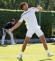 Niels Desein competing in the first round of the 2015 Wimbledon Qualifying Tournament at the Bank of England Sports Grounds in Roehampton, England. The winners of three rounds of competition qualify for the main draw of Wimbledon the following week.