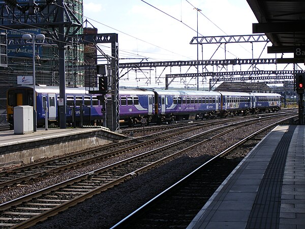 Northern Rail Class 155 (rear) coupled with two Class 153s arranged in their original formation at Leeds railway station