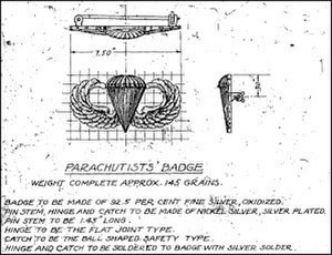 Original sketch for the U.S. Army Parachutist Badge, by William P. Yarborough (Patent #134963)