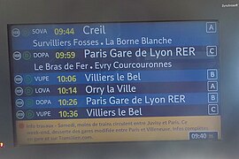 Ecran infogare en gare de Corbeil-Essonnes