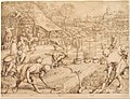 Spring, 1565, a drawing made to be engraved. It was apparently never painted by Bruegel himself, but after his death came dozens of versions in paint by his son and others.