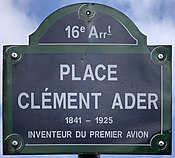 Plaque Place Clément Ader - Paris XVI (FR75) - 2021-08-20 - 1.jpg