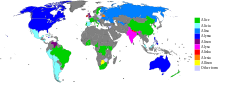 Kart som viser i hvilke land Alice (grønn farge) og andre varianter av navnet er mye brukt.
