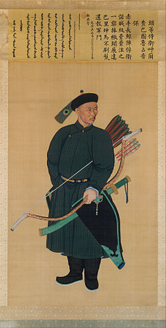 Zhanyinbao, an Imperial bodyguard, wearing a sheathed dao (peidao/waist sabre). (1760) Portrait of the Imperial Bodyguard Zhanyinbao.jpg