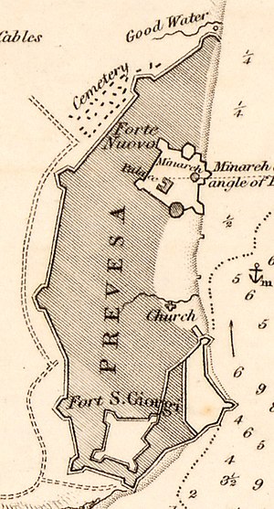 300px preveza map with the church of st john chrysostom 1834