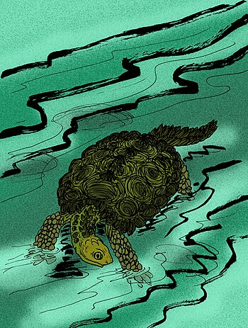 Life restoration of the early turtle, Proganochelys quenstedtii.