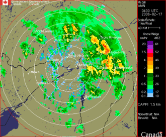 Reflectivity Cappi at 1.5 km altitude from Montreal radar (Source Environment Canada) Radar-CAPPI example2.gif