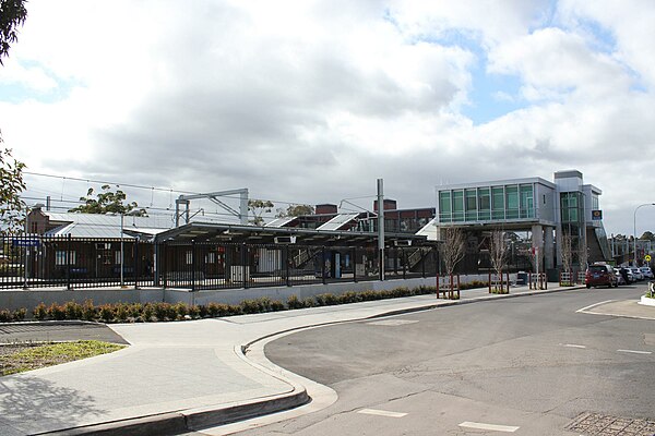 Station entrance, building and platform from Southbound, December 2012