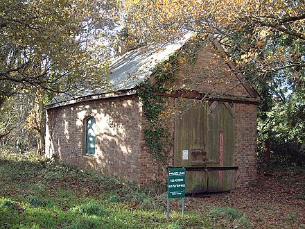 The engine shed at Ridge. The line passed just to the left of the building. Ridge Engine Shed.jpg