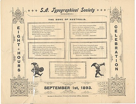 S.A. Typographical Society Ephemera Eight Hours Celebration Caroline Carleton The Australia Song September 1st 1893