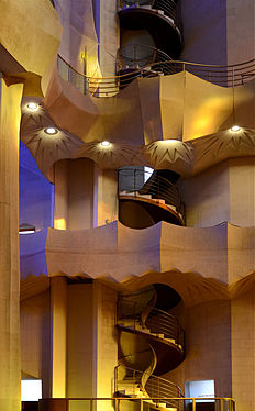 Spiral staircase in Sagrada Familia Cathedral, Barcelona, Spain