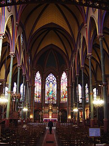 Saint-Eugene-Sainte-Cécile (1854–55) featured a Gothic design with a modern iron framework