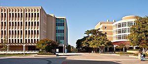 The Physical Sciences plaza at UC Irvine, with Rowland Hall on the left and Reines Hall on the right. The buildings are named after UCI faculty and Nobel Prize winners F. Sherwood Rowland and Frederick Reines SciencePlaza.jpg