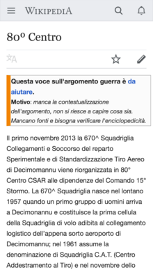 Screenshot of mobile page issue banner on Italian Wikipedia.png