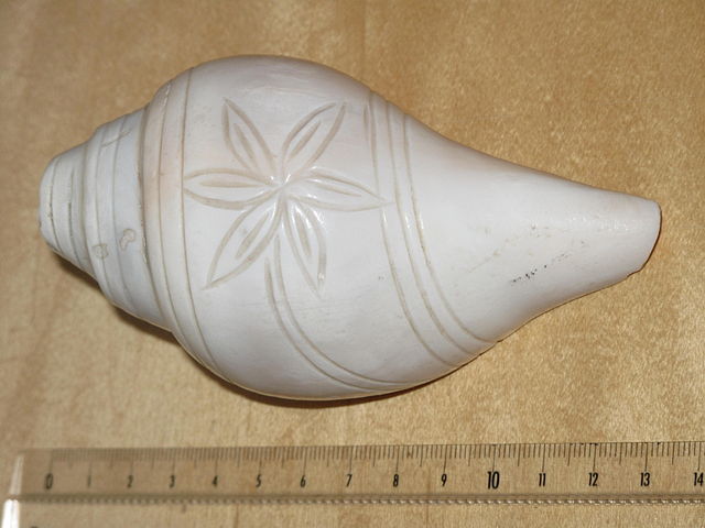 A Shankha (conch shell) with Vishnu emblem carved