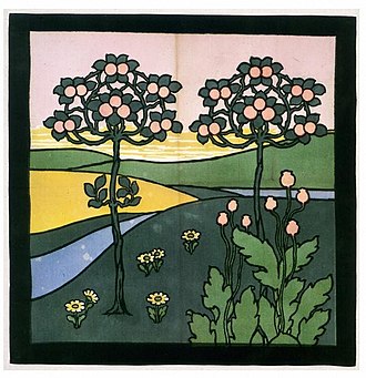 Roller-printed cotton cushion cover panel, 1904, Silver Studio V&A Museum no. CIRC.675-1966 Silverstudio.jpg