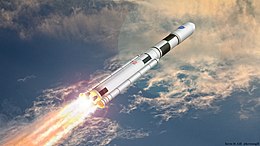 Artist's impression of an SLS launch Space Launch System (16525420976).jpg