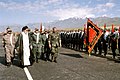 آیت الله خامنه ای در مراسمی ویژه در حال بازرسی از نیروها با رنگ‌های نظامی جمهوری اسلامی.