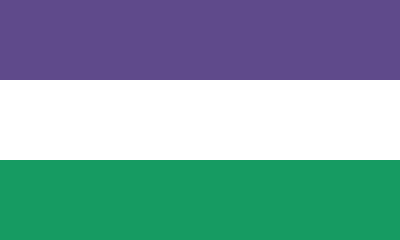 The flag of the suffragettes (United Kingdom). Purple represents loyalty and dignity, white for purity, and green for hope.