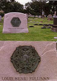 Monument for Sullivan in Graceland Cemetery, Chicago, Illinois - note the alternative spelling of his middle name on the memorial SullivanGraceland.jpg