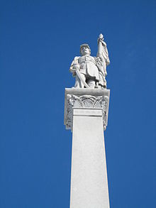 The soldier figure atop the monument's obelisk. Sycamore Il Civil War Memorial2.jpg