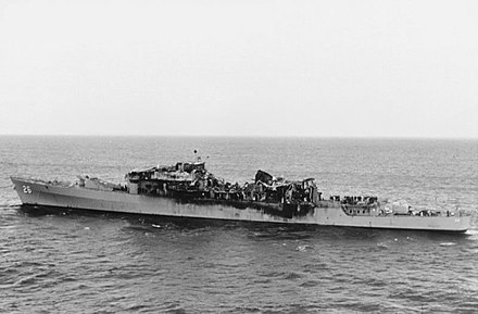 Belknap after her collision with the aircraft carrier John F. Kennedy