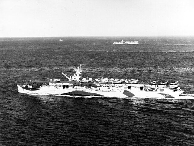 USS Cowpens, with sister ship USS Independence in distance, August 1944