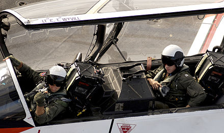 Instructor and student pilots in a McDonnell Douglas T-45 Goshawk aircraft