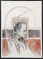Porträt Fritz Ruoff, „Spuren des Ikarus“, von Ursula Stock, Mischtechnik auf auf Leinwand, Höhe x Breite: 85 x 60 cm, 2014.