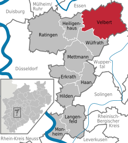 Poziția orașului Velbert pe harta districtului Mettmann