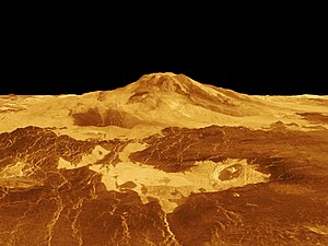 金星探査機マゼランが観測したデータを基に作成されたマアト山の三次元斜視図