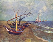 Båtar på stranden vid Saintes-Maries från 1889 av Vincent van Gogh (Van Gogh-museet)