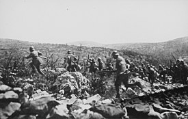 Italian infantry leaving trenches at Isonzo. WWI - Ninth Battle of the Isonzo - Italian infantry after leaving the trenches.jpg