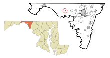 Washington County Maryland Incorporated and Unincorporated areas Clear Spring Highlighted.svg