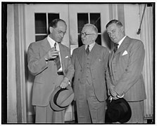 White House callers. Washington, D.C., May 17. Sean T. O'Kelly, center, deputy head of the Irish Pavilion at the New York World's Fair, was presented to President Roosevelt today by Robert LCCN2016875653.jpg