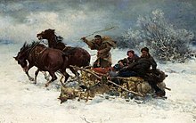 Wolves attacking a sleigh Wierusz-Kowalski Wolves attacking sleigh cart.jpg