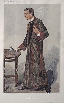 Caricature de William Gillette interprétant la pièce de théâtre Sherlock Holmes créée en 1899.