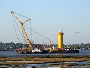 English: Wind-Farm work barges Pictured on Sat...