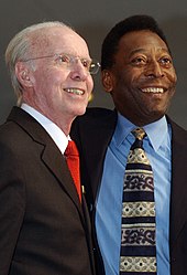 Mário Zagallo, Brazil's 1970 coach, with Pelé in 2008. Zagallo said of Pelé: A kid in Sweden [1958 World Cup] gave signs of genius, and in Mexico [1970 World Cup] he fulfilled all that promise and closed the book with a golden key. And I had the privilege to see it all from close up.[80]